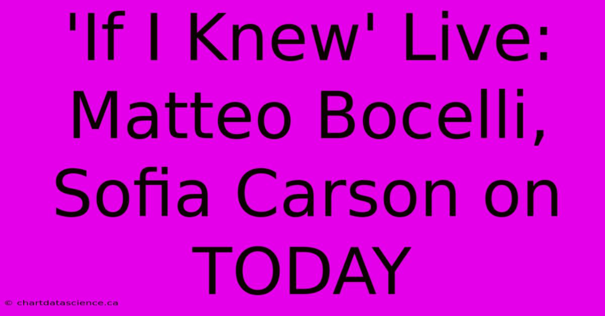 'If I Knew' Live: Matteo Bocelli, Sofia Carson On TODAY