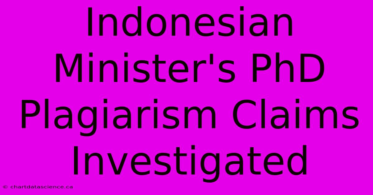 Indonesian Minister's PhD Plagiarism Claims Investigated