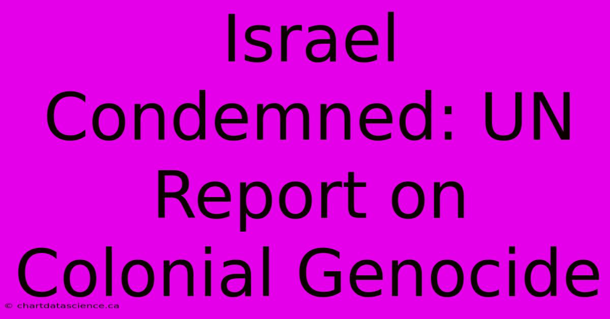 Israel Condemned: UN Report On Colonial Genocide