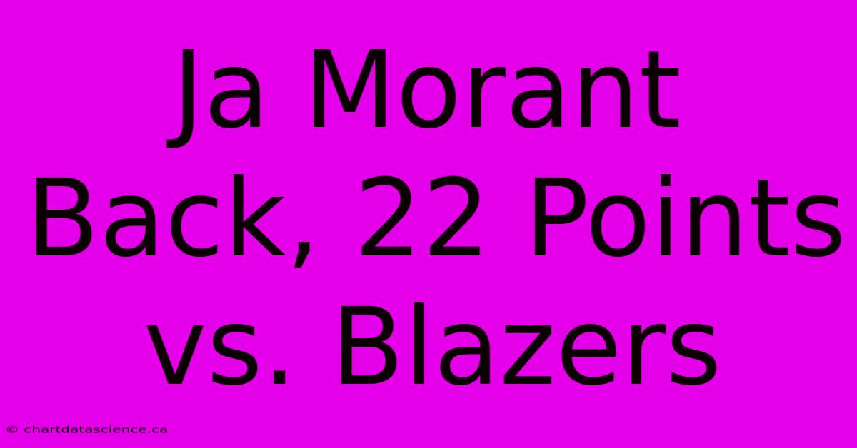 Ja Morant Back, 22 Points Vs. Blazers