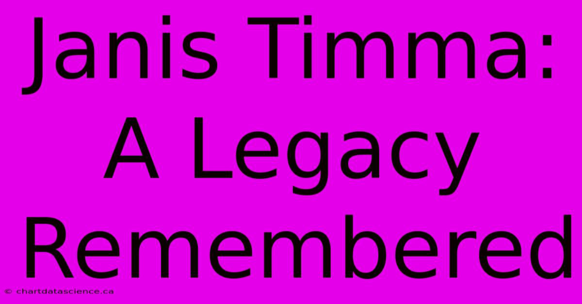 Janis Timma: A Legacy Remembered