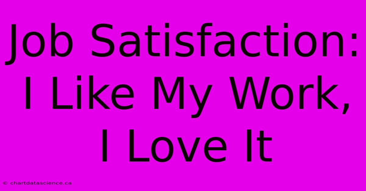 Job Satisfaction: I Like My Work, I Love It