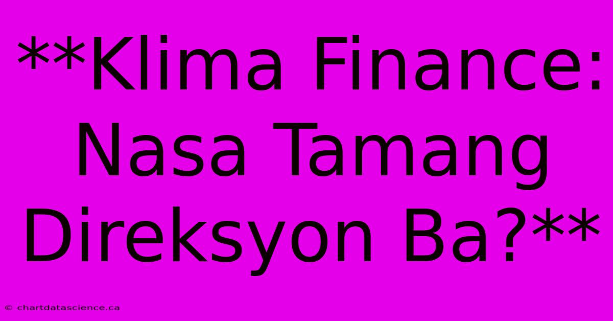 **Klima Finance: Nasa Tamang Direksyon Ba?** 