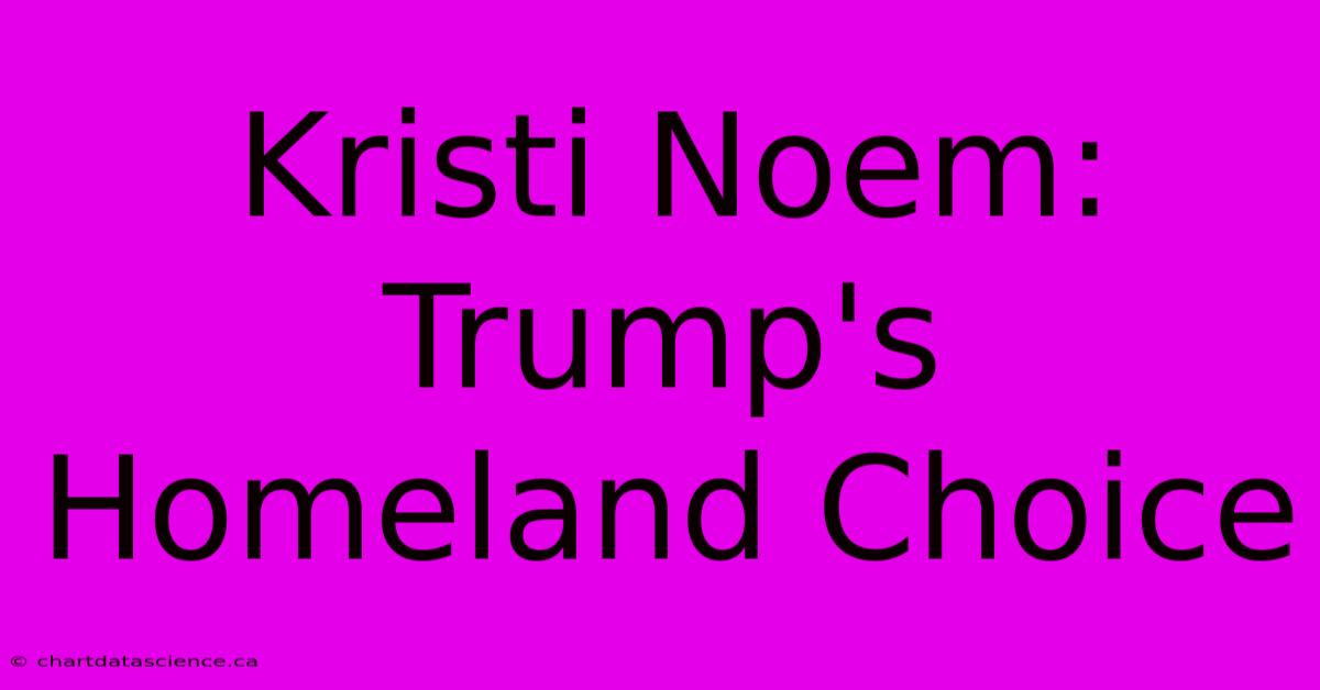 Kristi Noem: Trump's Homeland Choice