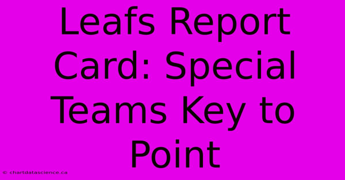 Leafs Report Card: Special Teams Key To Point