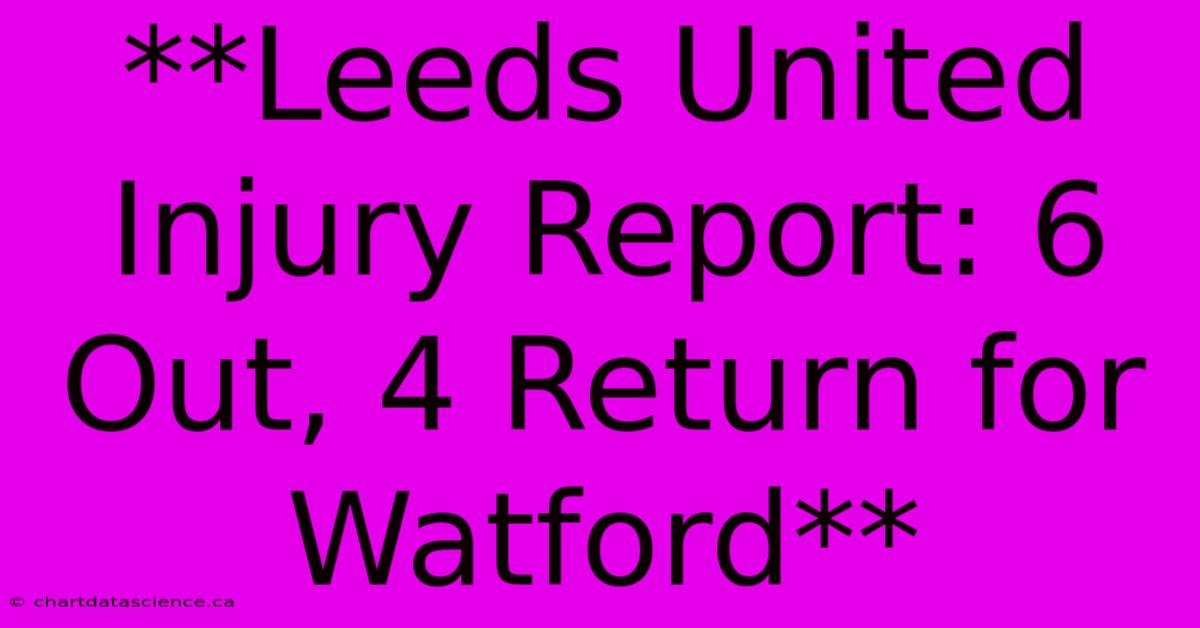 **Leeds United Injury Report: 6 Out, 4 Return For Watford** 