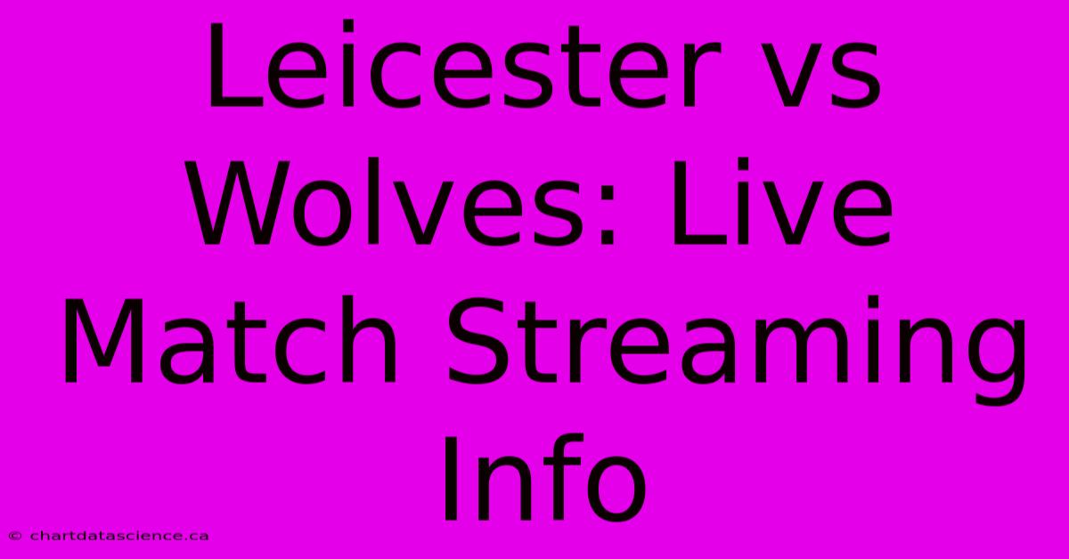 Leicester Vs Wolves: Live Match Streaming Info