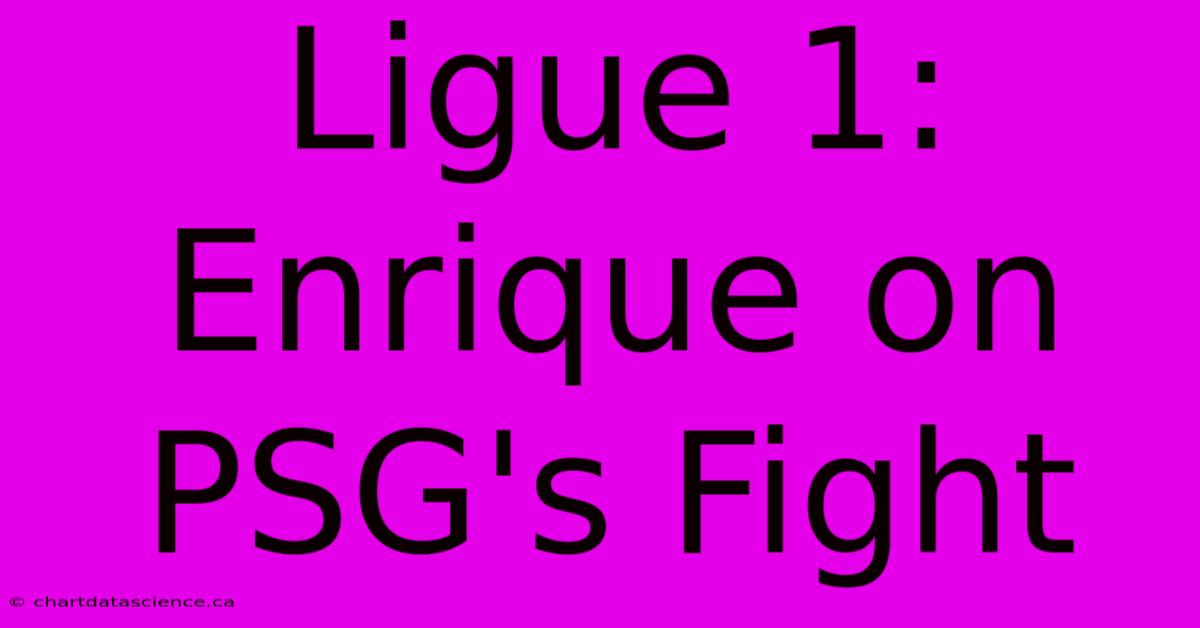 Ligue 1: Enrique On PSG's Fight