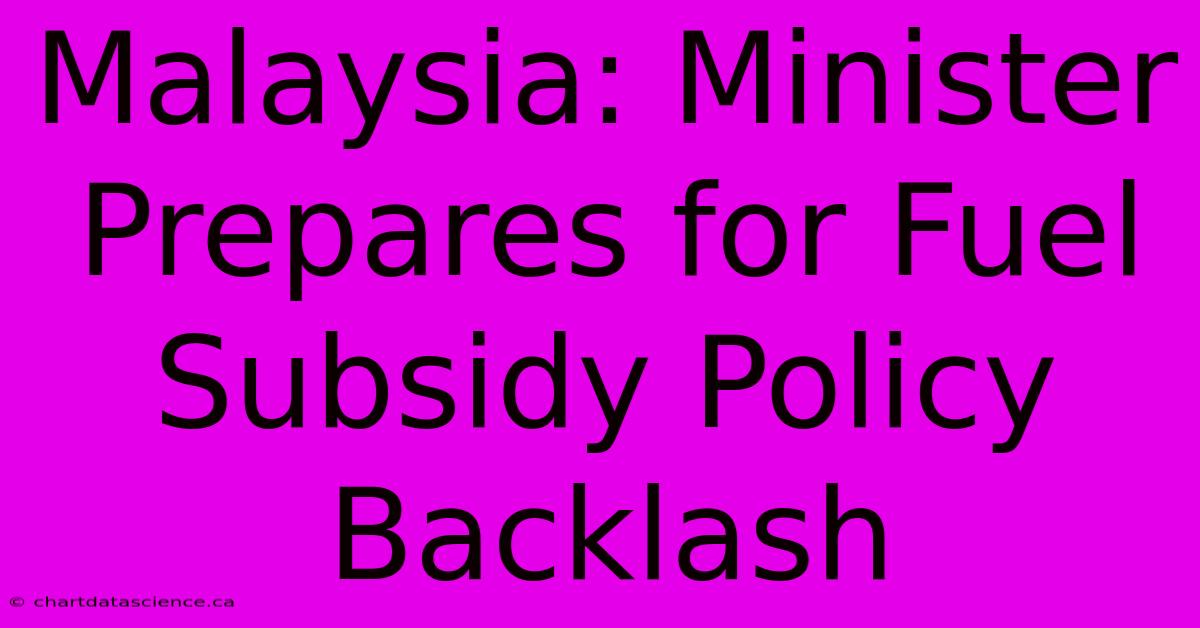 Malaysia: Minister Prepares For Fuel Subsidy Policy Backlash