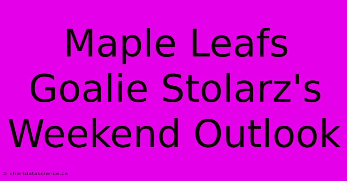 Maple Leafs Goalie Stolarz's Weekend Outlook