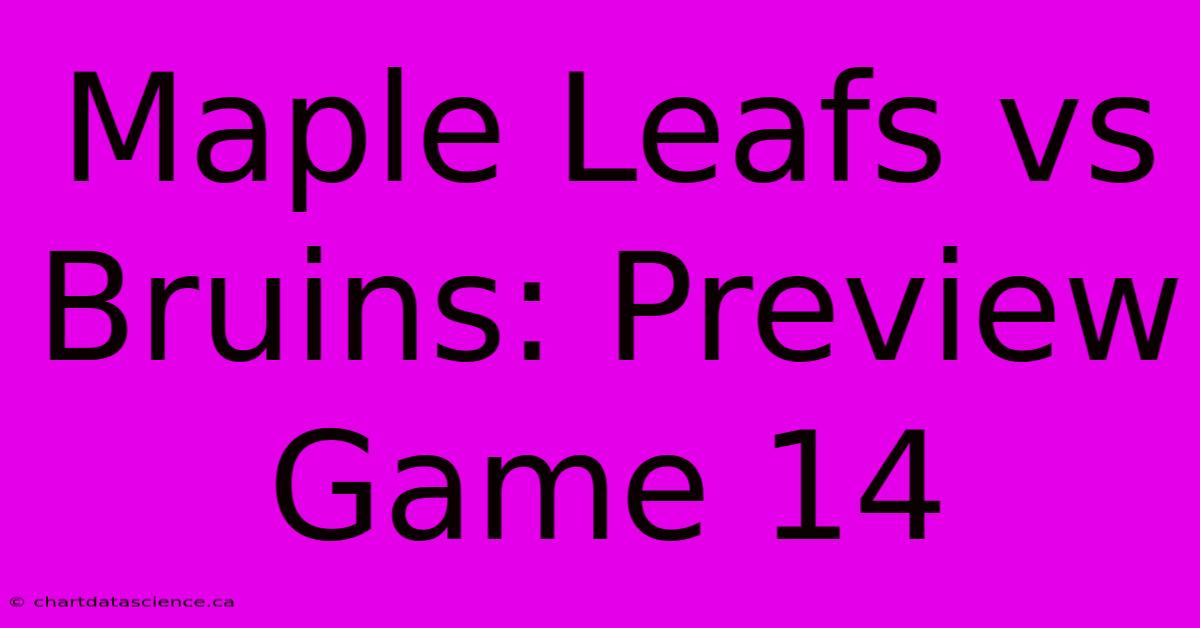 Maple Leafs Vs Bruins: Preview Game 14