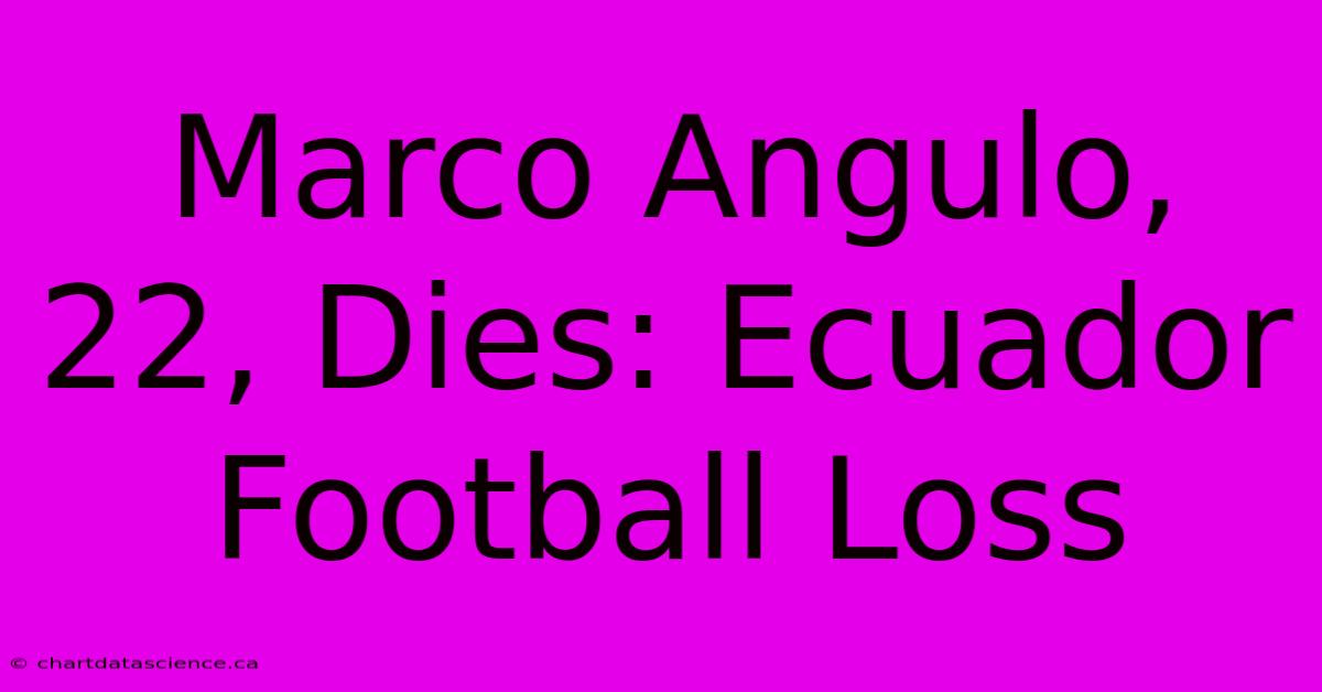 Marco Angulo, 22, Dies: Ecuador Football Loss