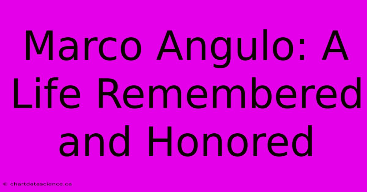 Marco Angulo: A Life Remembered And Honored 