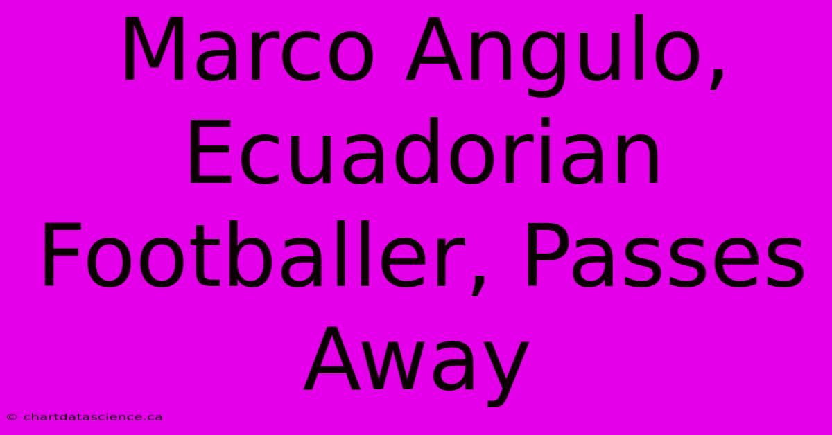 Marco Angulo, Ecuadorian Footballer, Passes Away