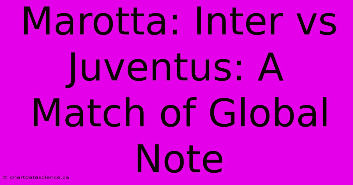 Marotta: Inter Vs Juventus: A Match Of Global Note