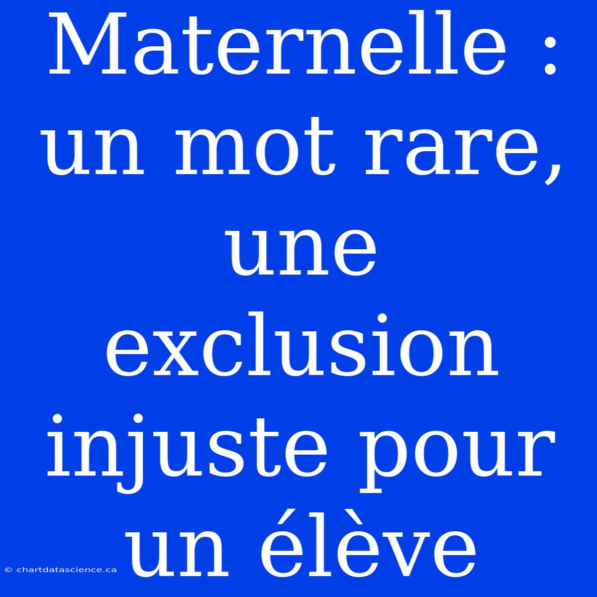 Maternelle : Un Mot Rare, Une Exclusion Injuste Pour Un Élève