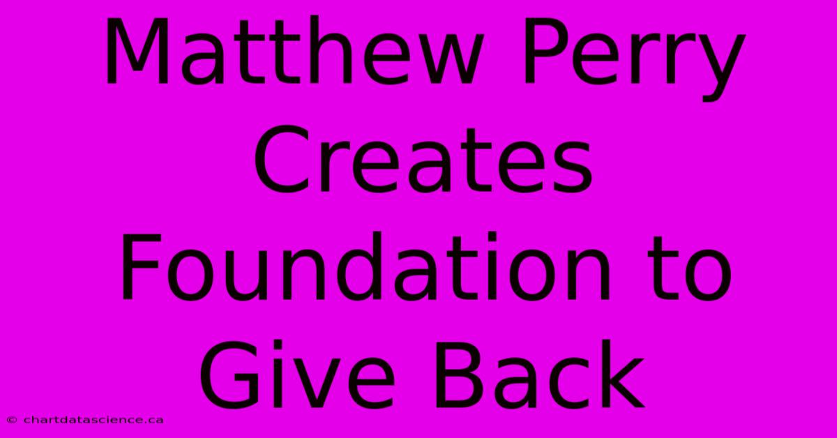 Matthew Perry Creates Foundation To Give Back