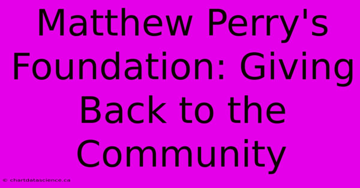 Matthew Perry's Foundation: Giving Back To The Community