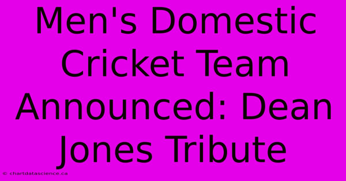 Men's Domestic Cricket Team Announced: Dean Jones Tribute