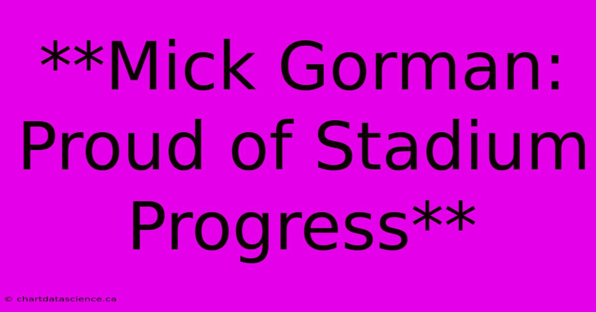 **Mick Gorman: Proud Of Stadium Progress**