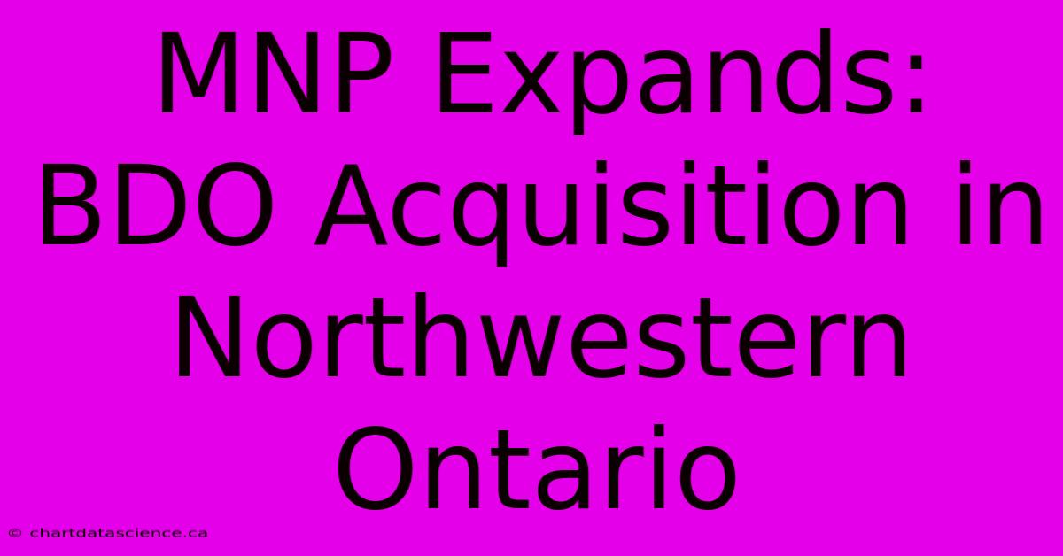 MNP Expands: BDO Acquisition In Northwestern Ontario