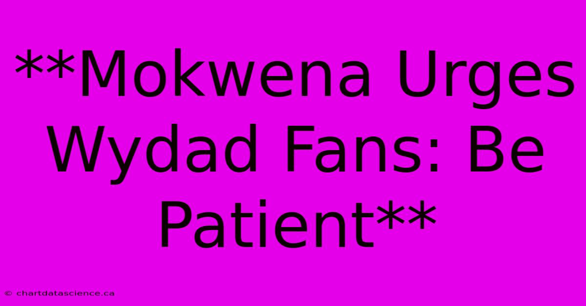 **Mokwena Urges Wydad Fans: Be Patient**