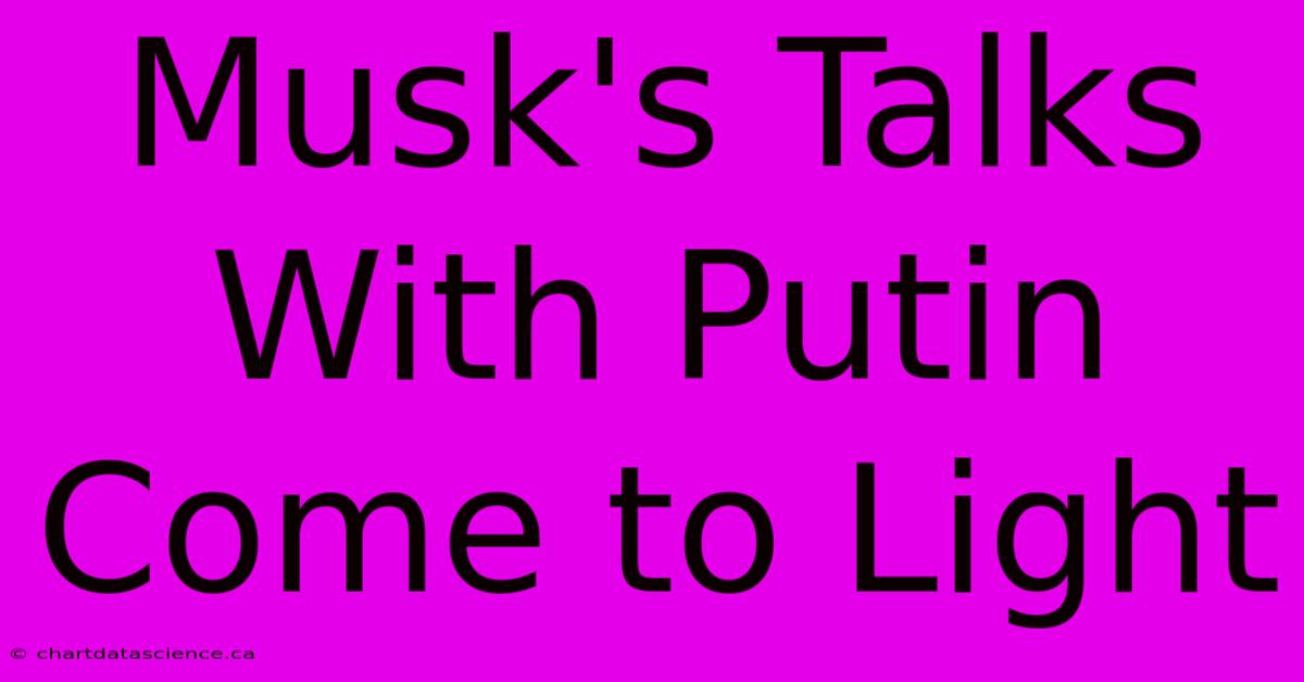 Musk's Talks With Putin Come To Light