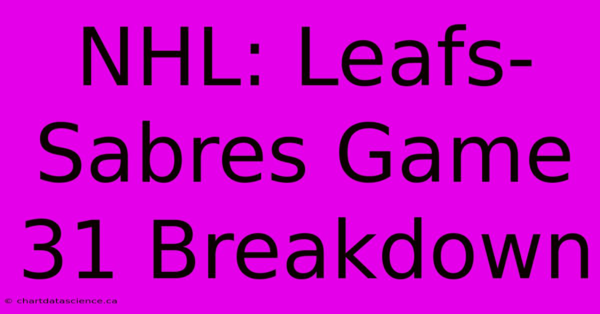 NHL: Leafs-Sabres Game 31 Breakdown