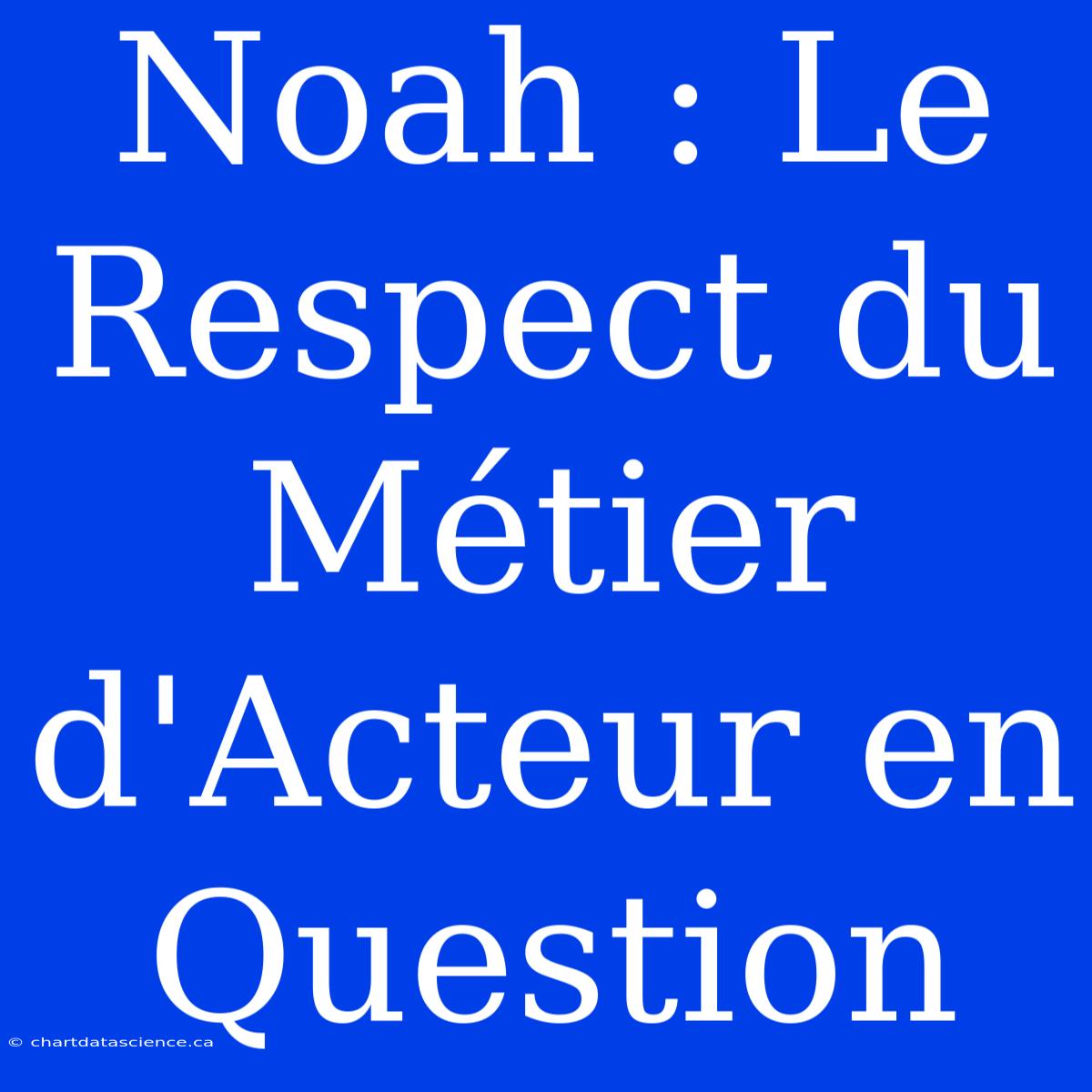 Noah : Le Respect Du Métier D'Acteur En Question