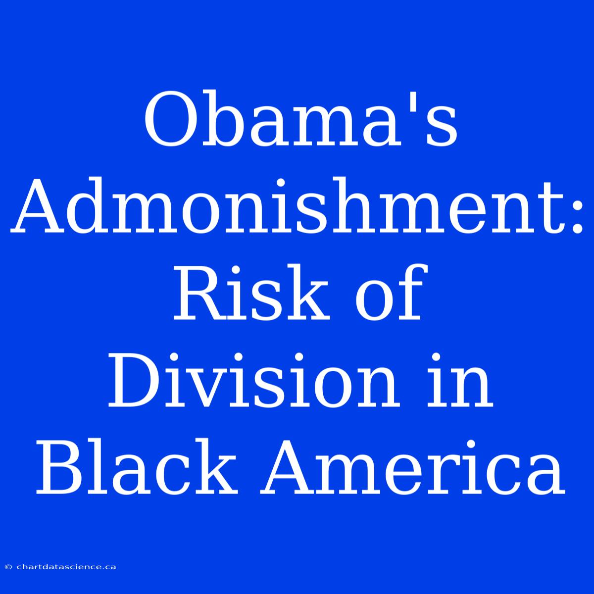 Obama's Admonishment: Risk Of Division In Black America