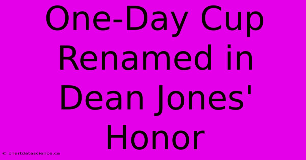 One-Day Cup Renamed In Dean Jones' Honor