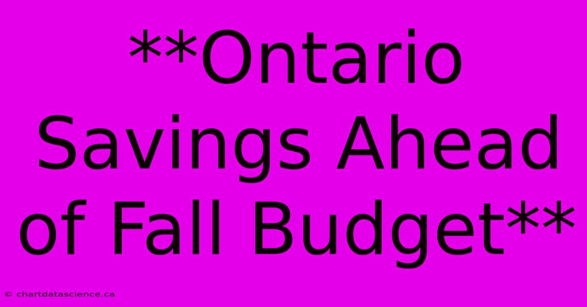 **Ontario Savings Ahead Of Fall Budget**