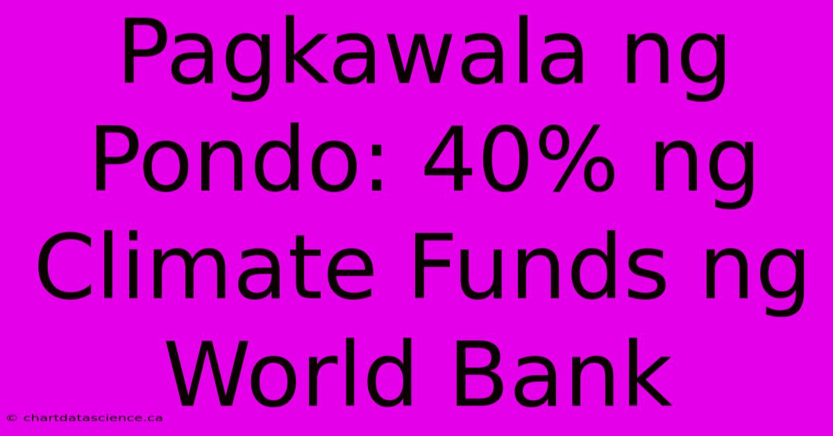 Pagkawala Ng Pondo: 40% Ng Climate Funds Ng World Bank