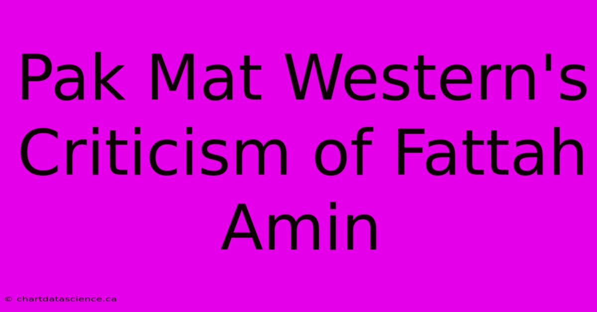 Pak Mat Western's Criticism Of Fattah Amin