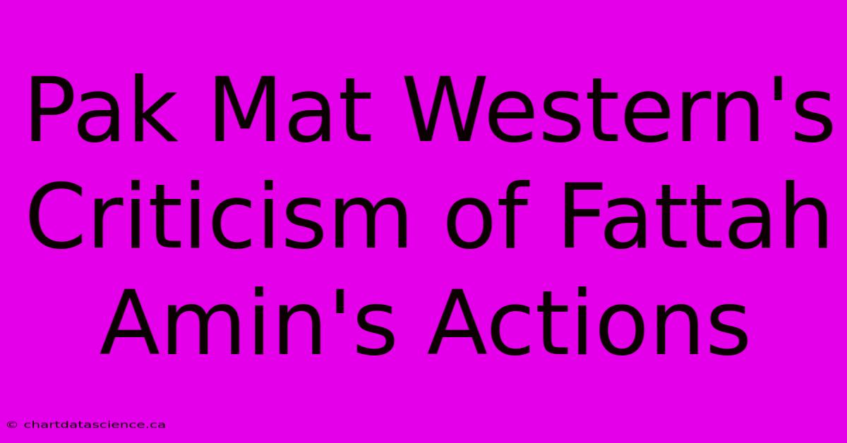 Pak Mat Western's Criticism Of Fattah Amin's Actions