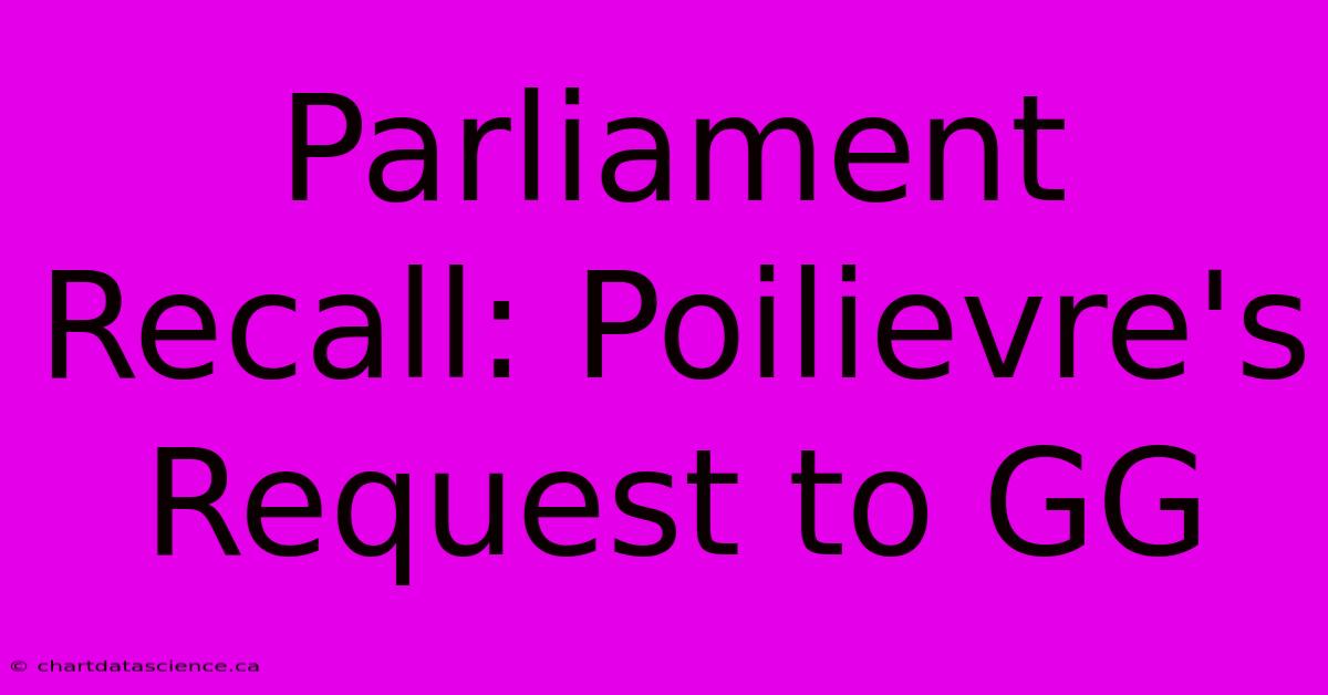 Parliament Recall: Poilievre's Request To GG