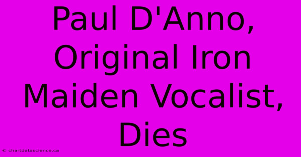 Paul D'Anno, Original Iron Maiden Vocalist, Dies 