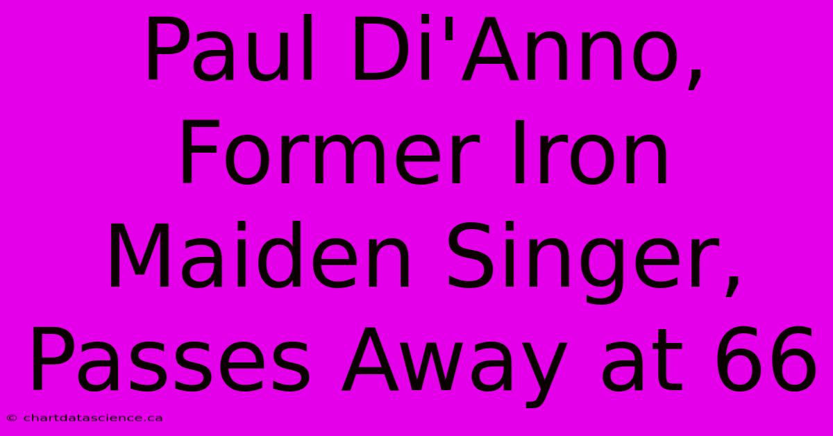 Paul Di'Anno, Former Iron Maiden Singer, Passes Away At 66