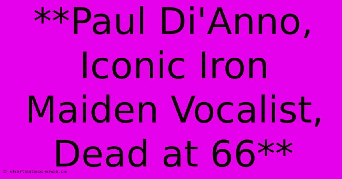 **Paul Di'Anno, Iconic Iron Maiden Vocalist, Dead At 66**