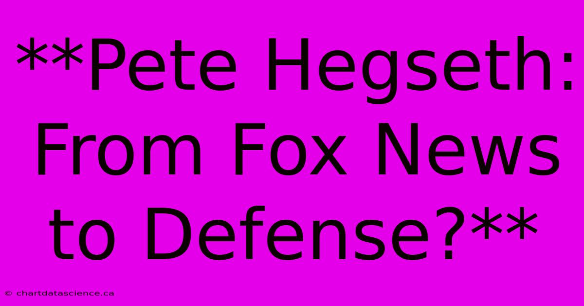 **Pete Hegseth: From Fox News To Defense?**