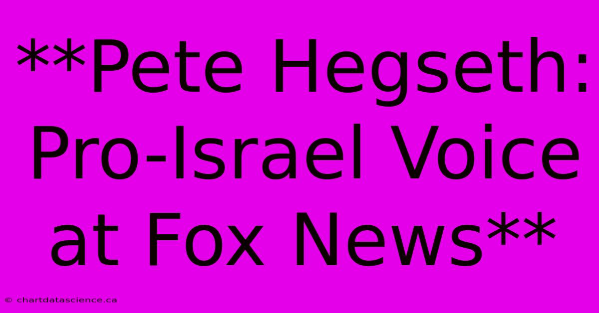 **Pete Hegseth: Pro-Israel Voice At Fox News**