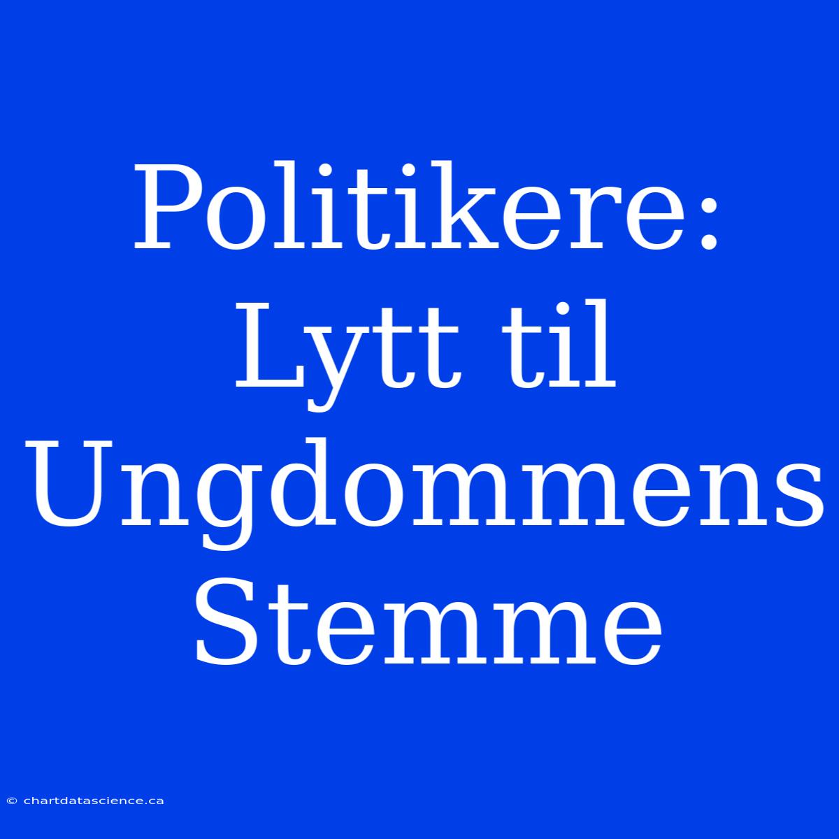 Politikere: Lytt Til Ungdommens Stemme