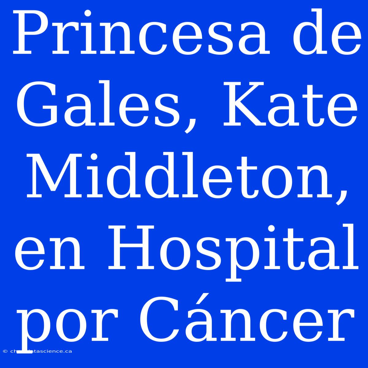 Princesa De Gales, Kate Middleton, En Hospital Por Cáncer