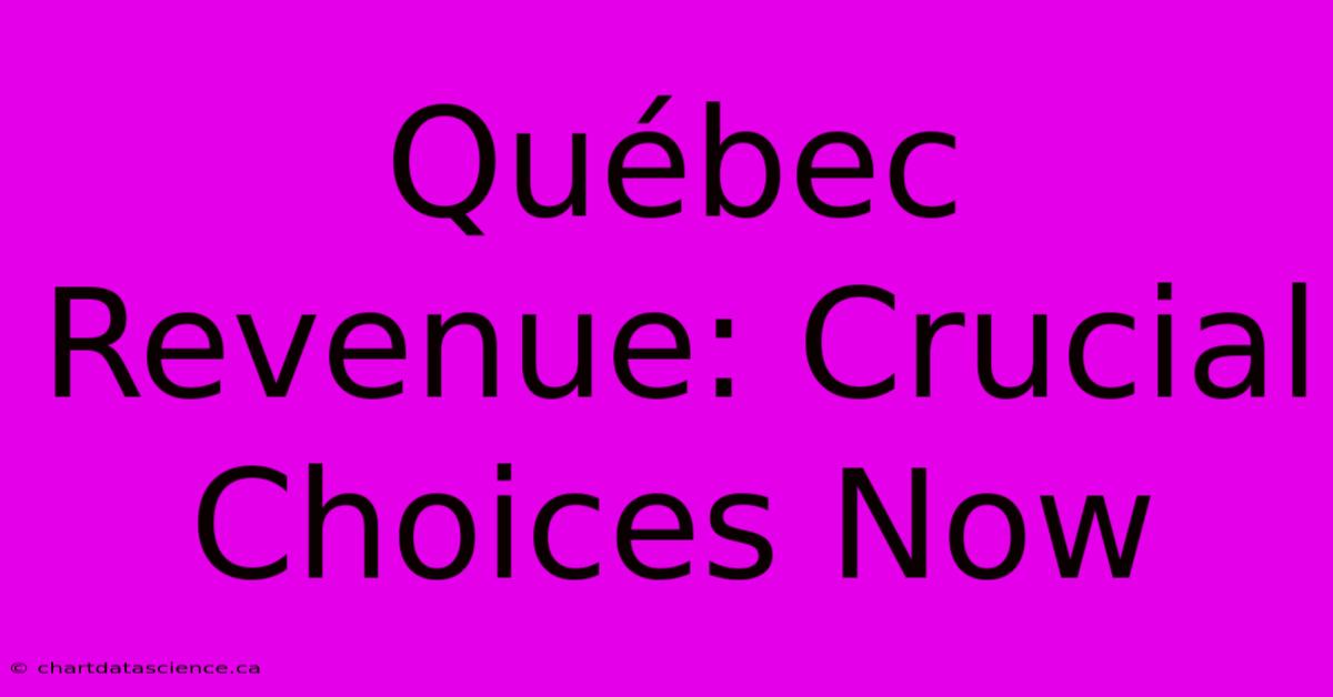 Québec Revenue: Crucial Choices Now