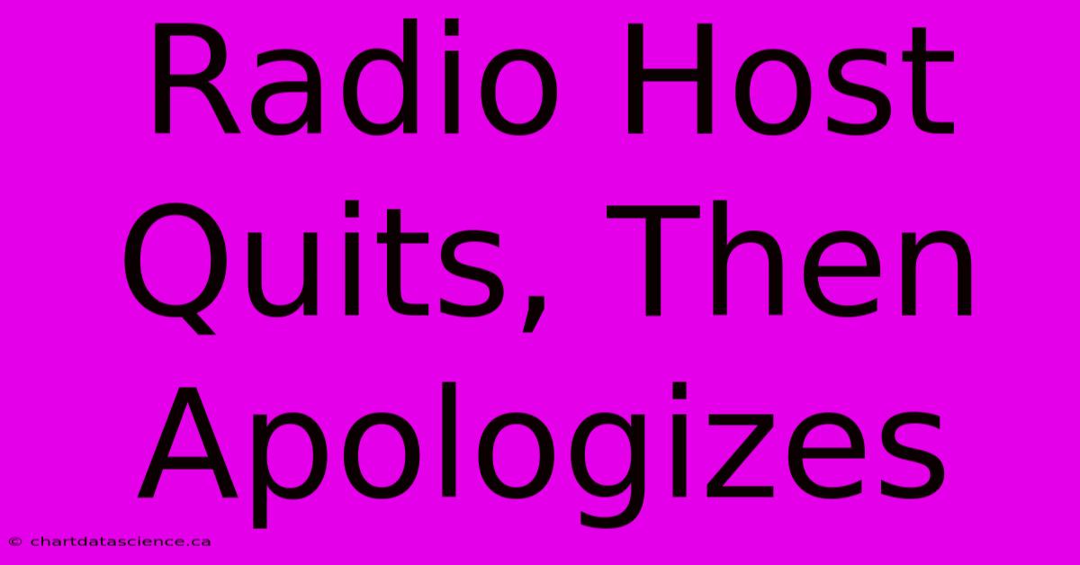 Radio Host Quits, Then Apologizes