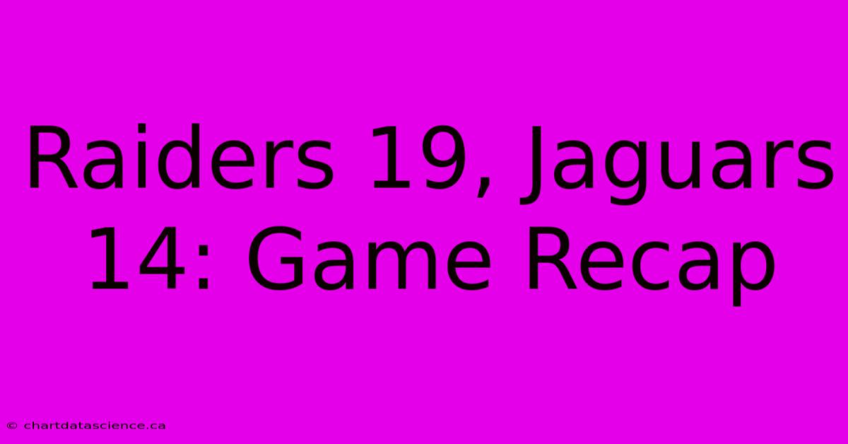 Raiders 19, Jaguars 14: Game Recap