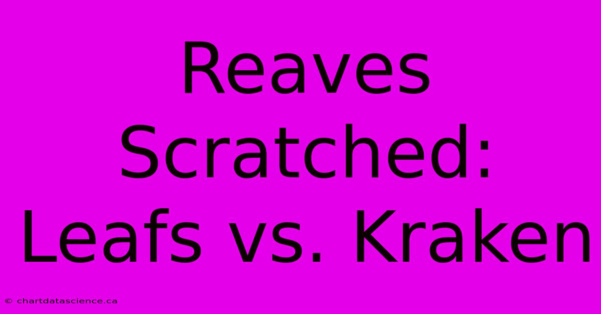 Reaves Scratched: Leafs Vs. Kraken