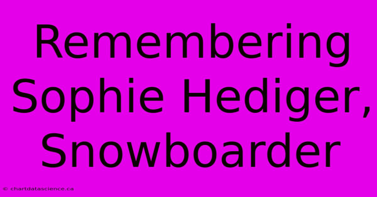 Remembering Sophie Hediger, Snowboarder