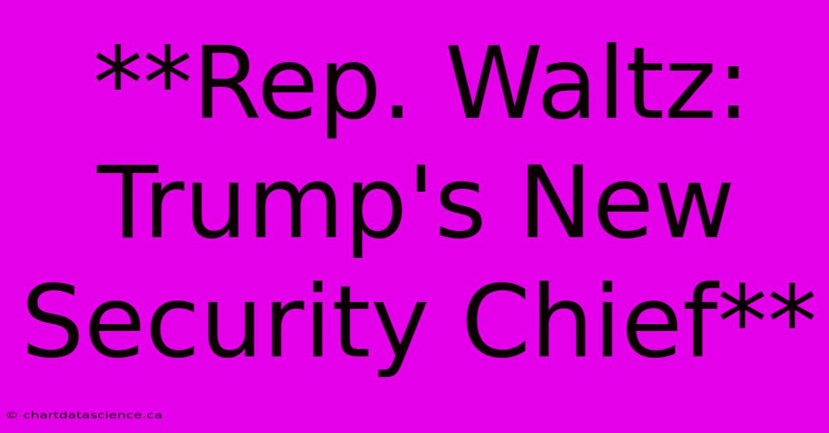 **Rep. Waltz: Trump's New Security Chief**