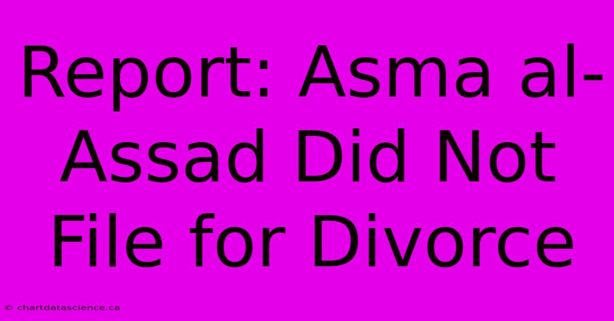 Report: Asma Al-Assad Did Not File For Divorce